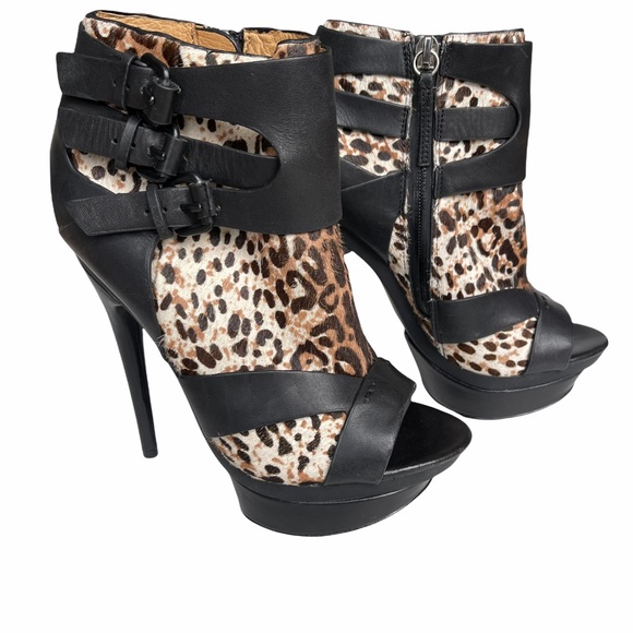 L.A.M.B. Dorrie Animal Print Real Fur Peep Toe High Heeled Booties Size 5.5 - Picture 2 of 12